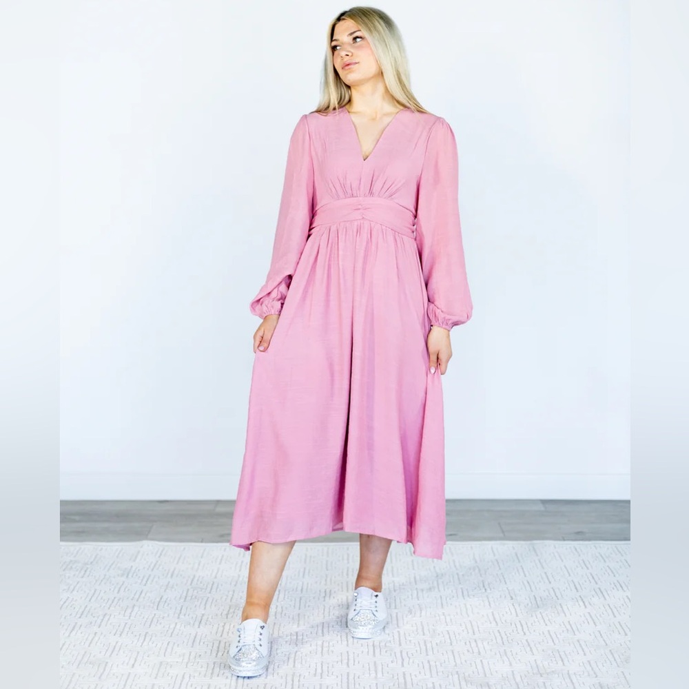 NWT The Dolly Dress | Women’s Pink Midi Linen-Type Fabric Dress Boho S, M, L, XL